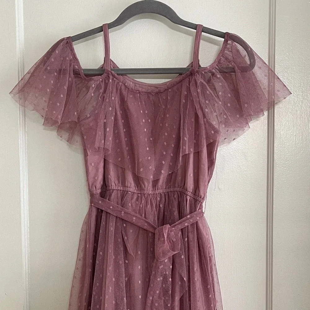 Mia Joy Joyfulie Dusty Rose Boho Mesh Overlay Asymmetrical Hem Maxi Dress